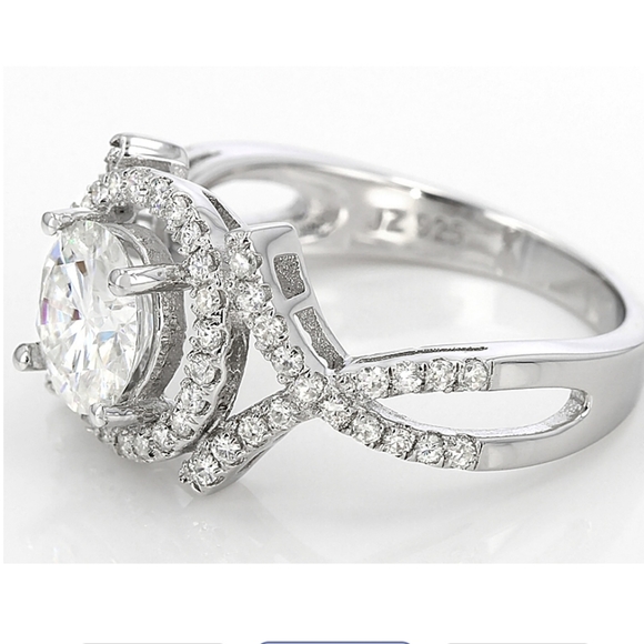 Crossover Design Solitaire Ring White Moissanite 2.50ctw Platineve, Size 7 - Picture 5 of 6